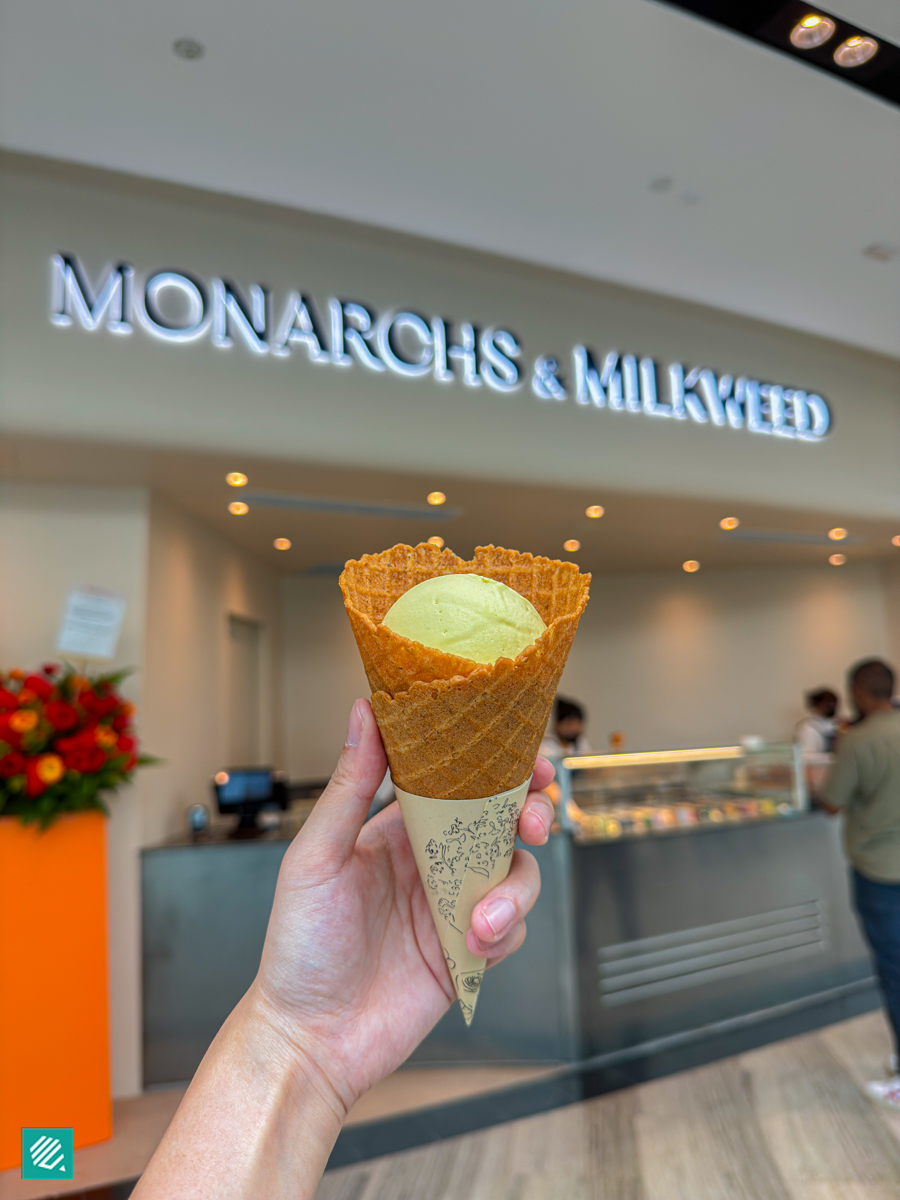 mango coconut scoop in a cone