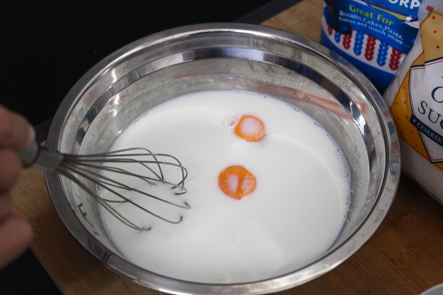 mixing milk and egg together