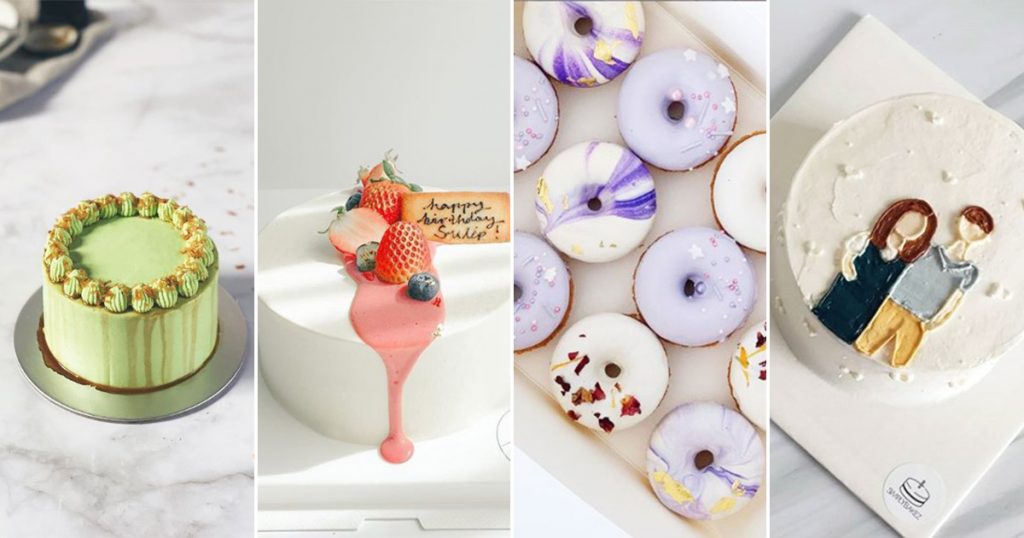 A collage of home bakers in Singapore that have minimalistic bakes that remind us of Korea