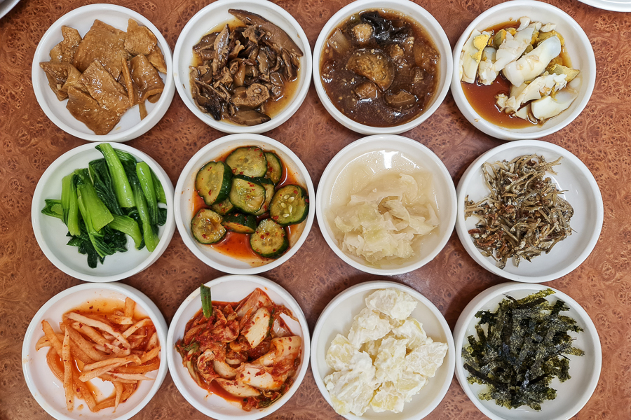 12 Different Side Dishes (Banchan) served at Kim's Family Korean Food Lorong Kilat