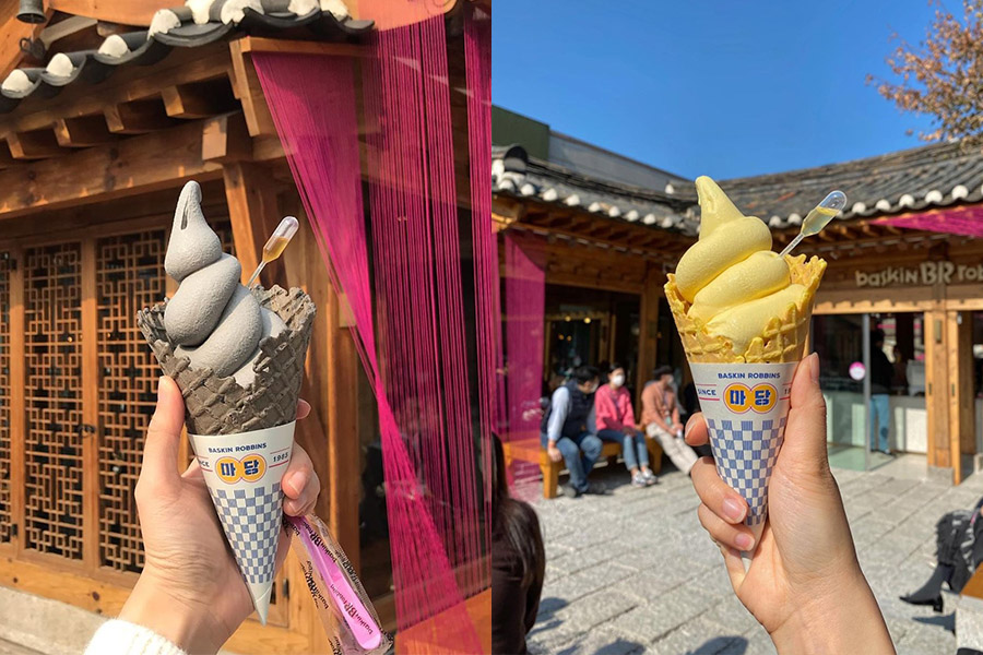 Sesame Soft Serve and Corn Soft Serve at the New Baskin Robbins Outlet in Samcheongdong Seoul