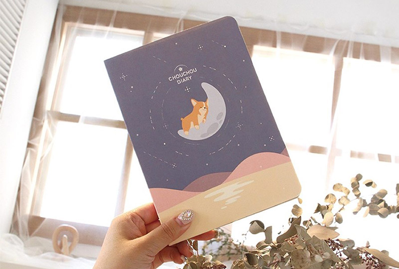 Someone holding a Korean planner for 2021 with a corgi design