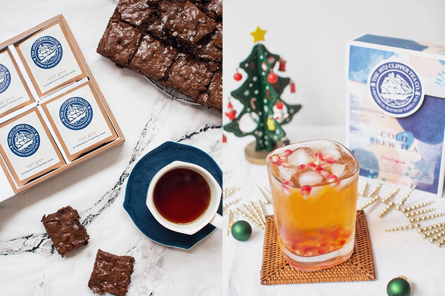 1872 Clipper Tea paired with Brownies and a packet of Cold Brew Tea