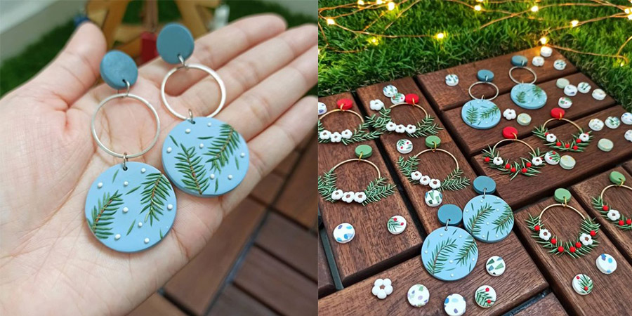 Handmade Earrings by Petit Whale inspired by Pine Trees and Snow