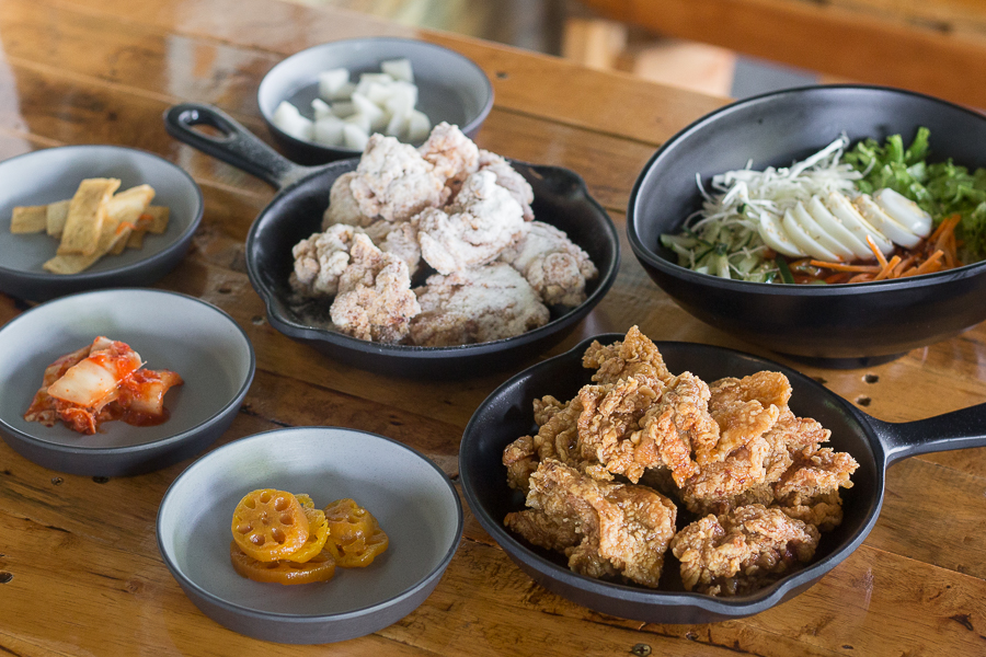 Korean fried chicken at Ahtti Jurong East with some korean side dishes such as kimchi