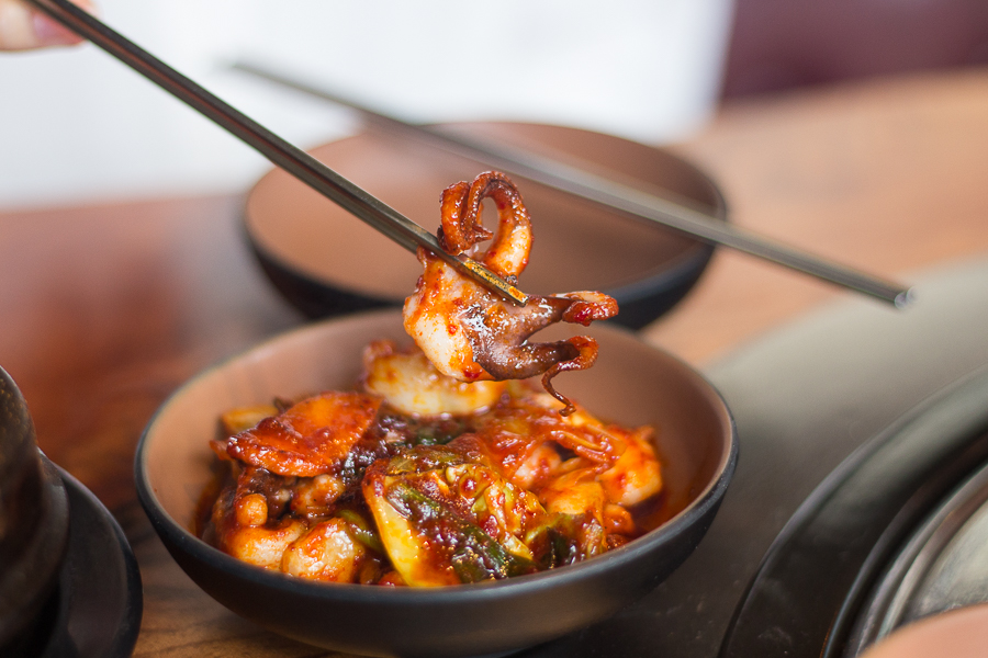A piece of Korean Stir-Fried Octopus