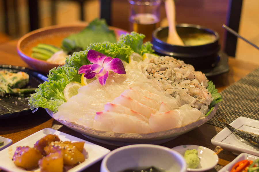 A plate of Korean Sashimi (flounder, flatfish and red snapper)in Singapore