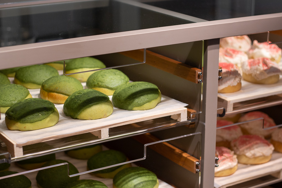 Matcha Buns on display at DOUGH