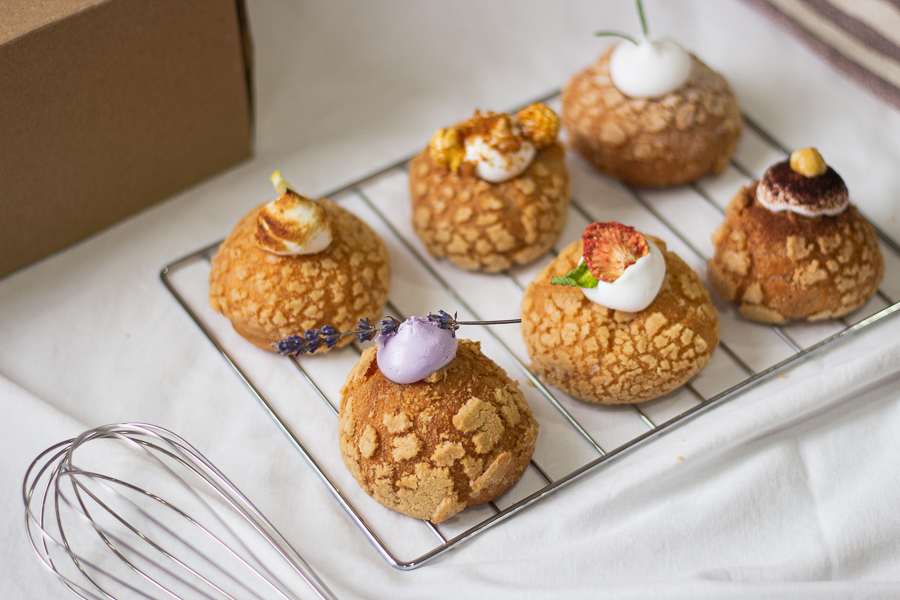 Assorted Range of Choux Puffs made using Brown Butter from Cafe Coco Singapore