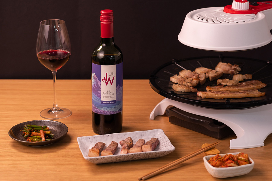 A Bottle of Just Wine's Cabernet Sauvignon paired with Korean BBQ
