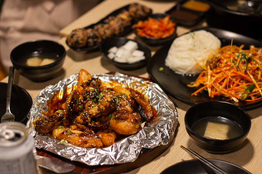 Roasted Korean Chicken and side dishes at Firewood Chicken Katong