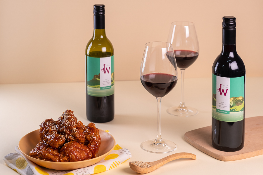 Just Wine Shiraz paired with Korean Yangnyeom Chicken
