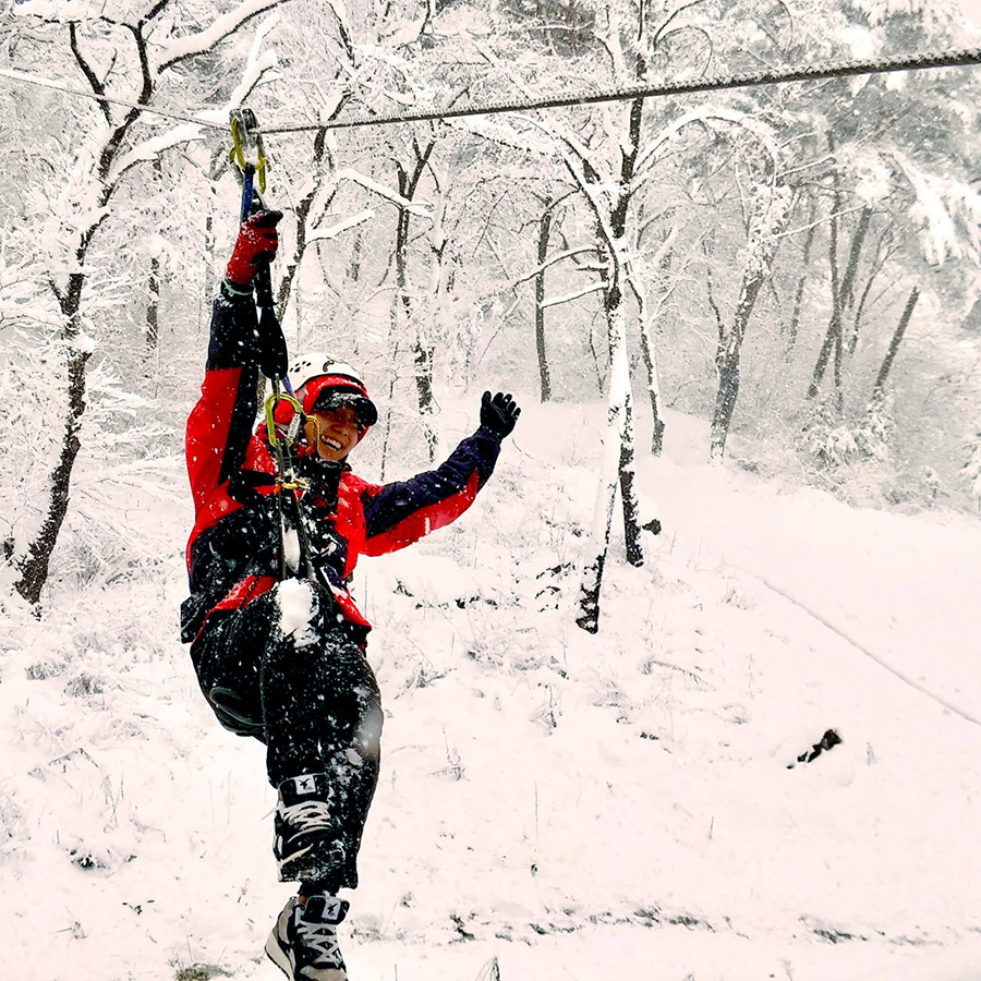 Ziplining in Snow