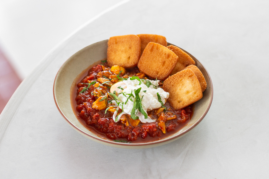 A bowl of Chilli Crab Shakshuka