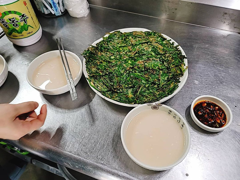 A plate of chive pancake in Korea