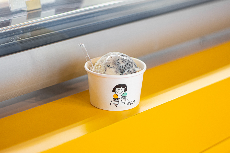 A single scoop of roasted sesame flavoured gelato at NOM Gelato