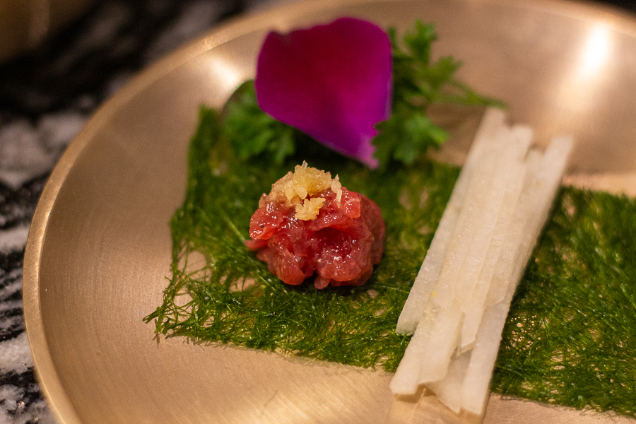 Raw Beef Tartare served with Korean pear and Maesaengi