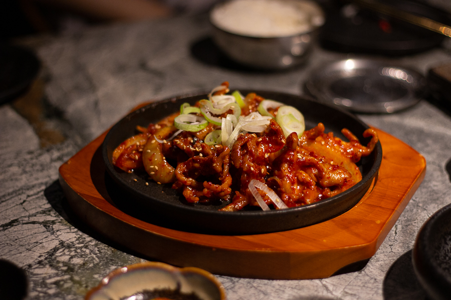 A plate of Boneless Spicy Chicken Feet from Hanjip Korean Grill House