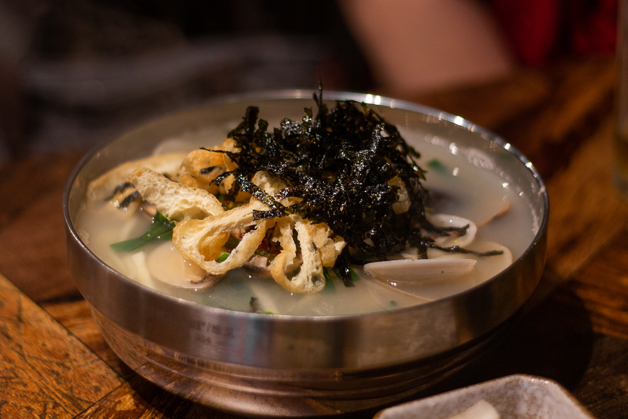 A bowl of Clam Kalguksu in Yuktan Chobeolgu-i