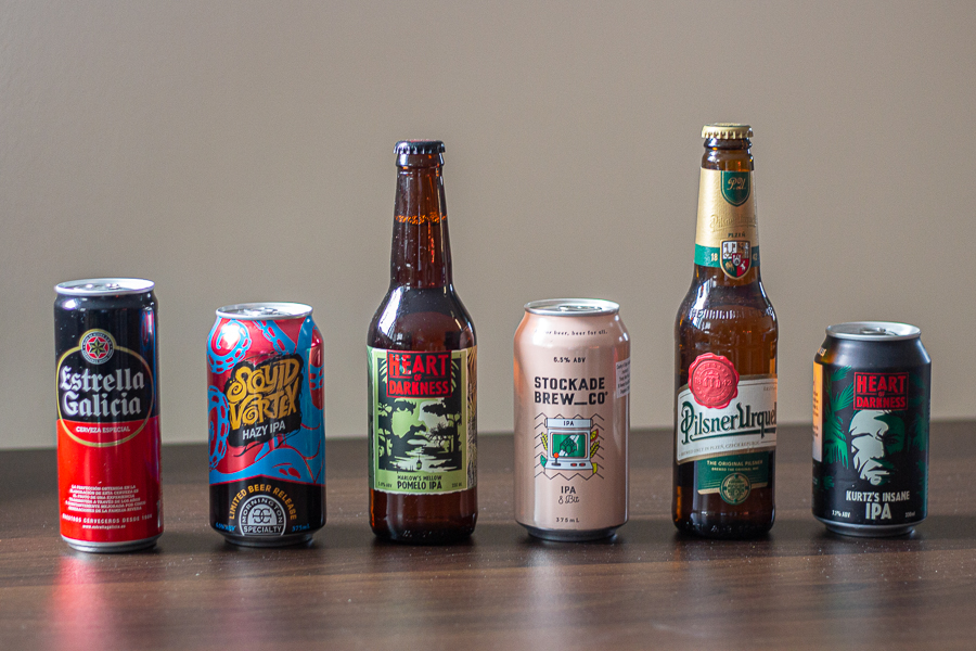 Different Craft Beers arranged neatly on a table