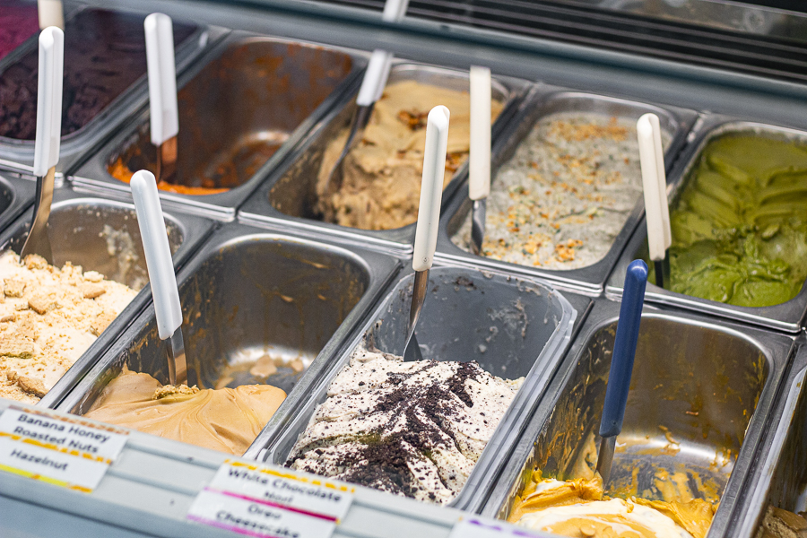 gelato flavours on display at Tom's Palette