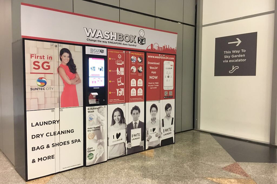 A laundry vending machine in Suntec City