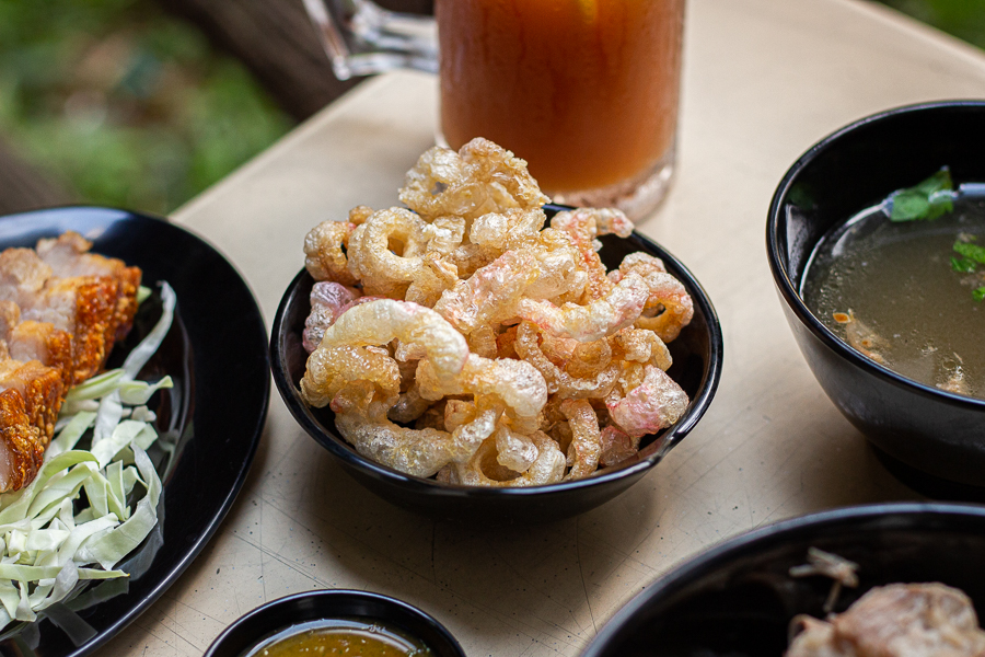 A bowl of crispy fried pork skin