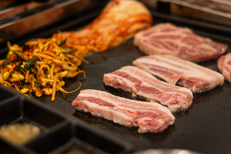 Grilling Pork Belly on an Iron Plate