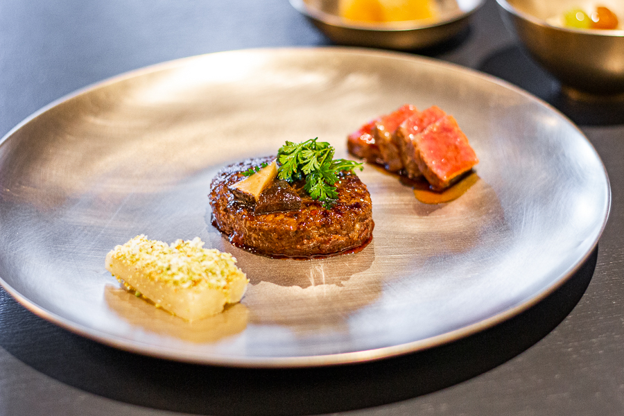 Tteokgalbi, Hanwoo Sirloin and Grilled Deodeok