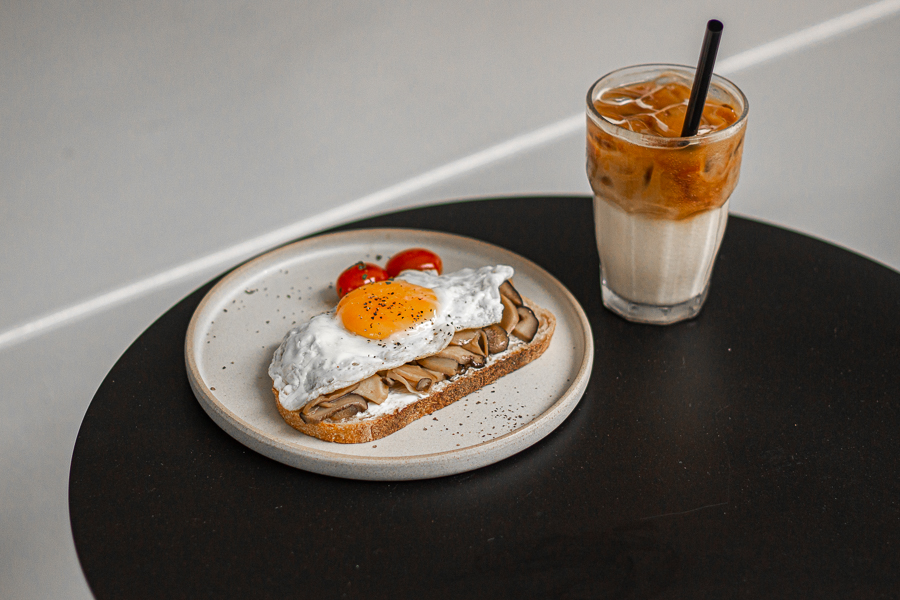 Iced White with Mushroom Toast