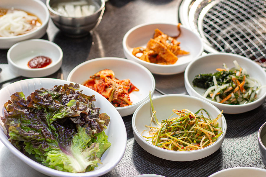 Korean Side Dishes served at Myeongmul Charcoal Dakgalbi