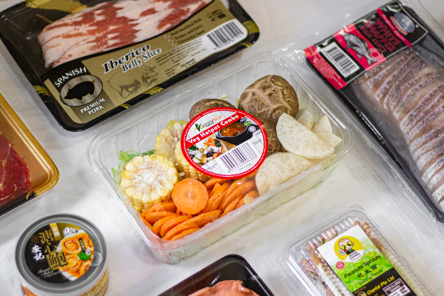 All-in-one box of assorted vegetables and mushrooms for hotpot from FairPrice Singapore