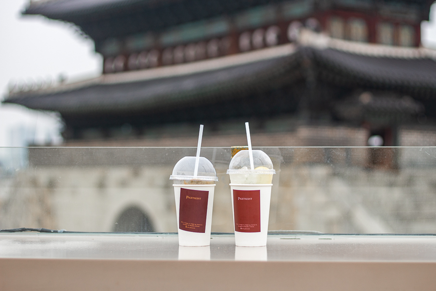 Cafe drinks in front of Janganmun gate in Suwon