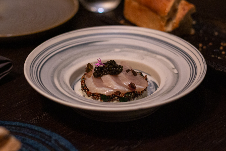Charred Aji Mackerel topped with Caviar