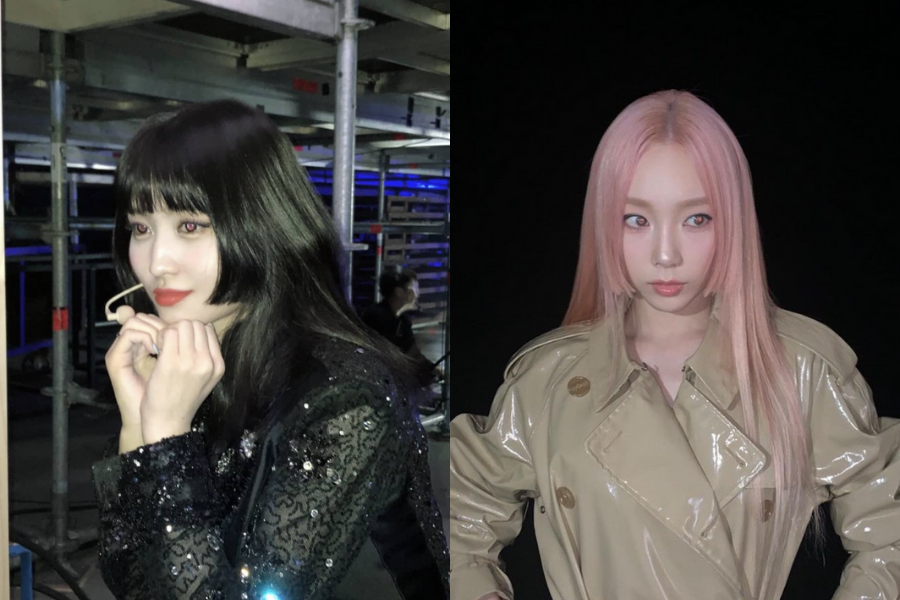 Momo from TWICE and Taeyeon from SM in Hime hair cut