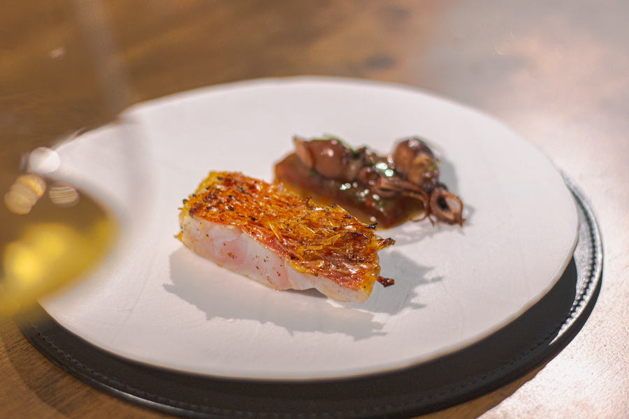 Golden Eye Snapper with Firefly Squids and Doenjang Sauce