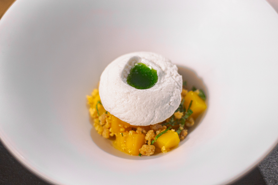 Mango, Coconut and Passionfruit Dessert with Mint Oil