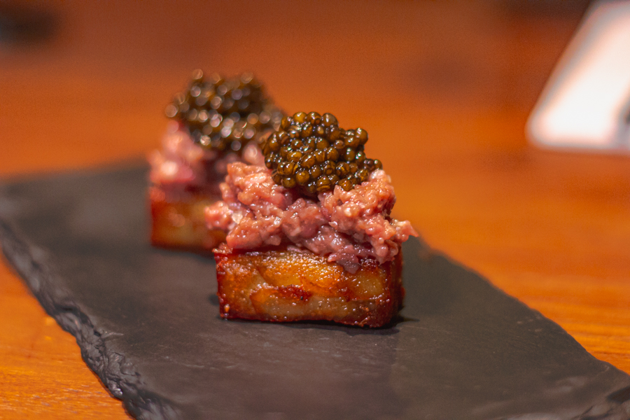 Steak Frites topped with Caviar and Tartare