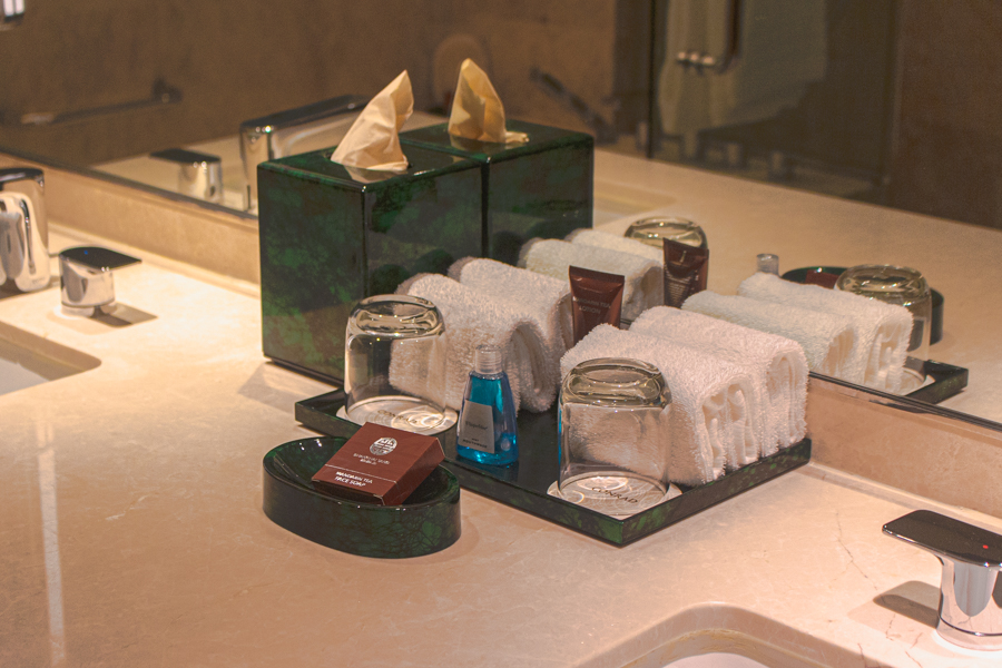 Amenities on top of a Marble Countertop