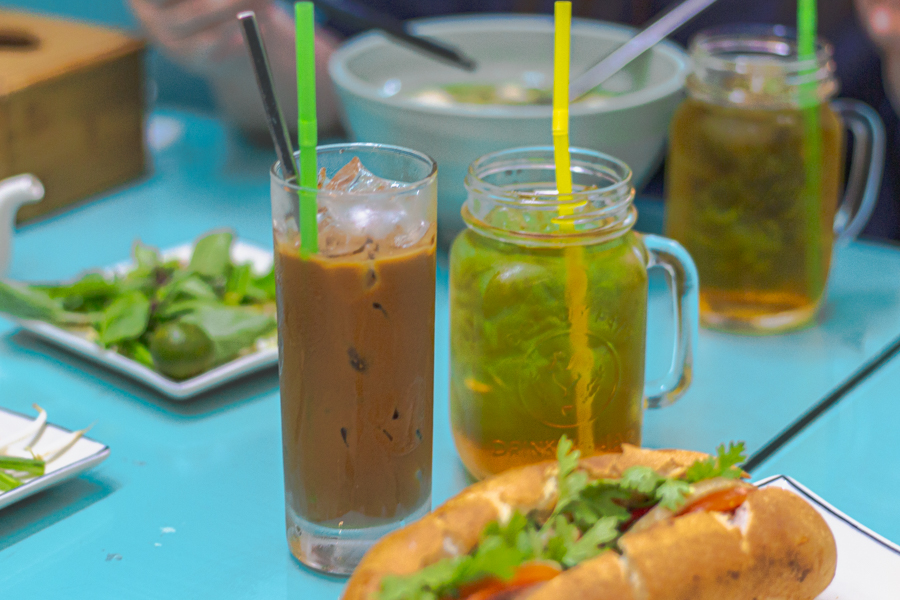 Drinks at Co Hai (Vietnamese Coffee and Iced Tea)