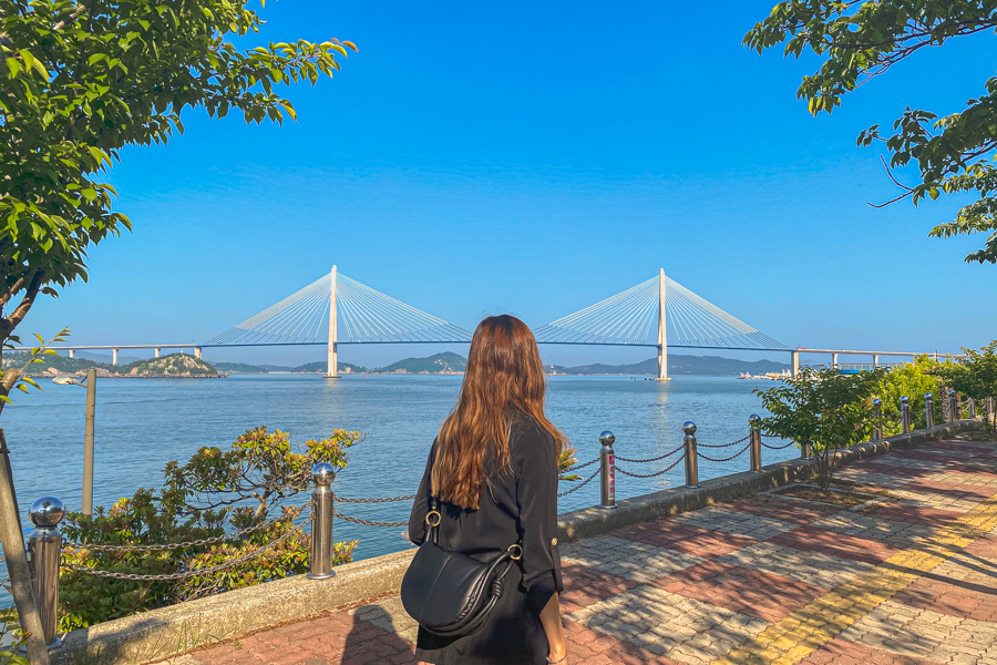 A Person standing in front of the Mokpo Bridge