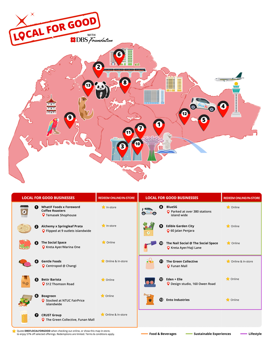 Image of a Singapore map to locate local businesses with DBS Local For Good movement