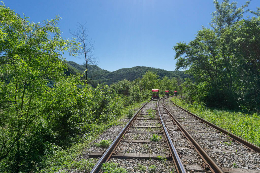 A scenic shot of the Gangchon Rail Park in the summer in Gapyeong, South Korea