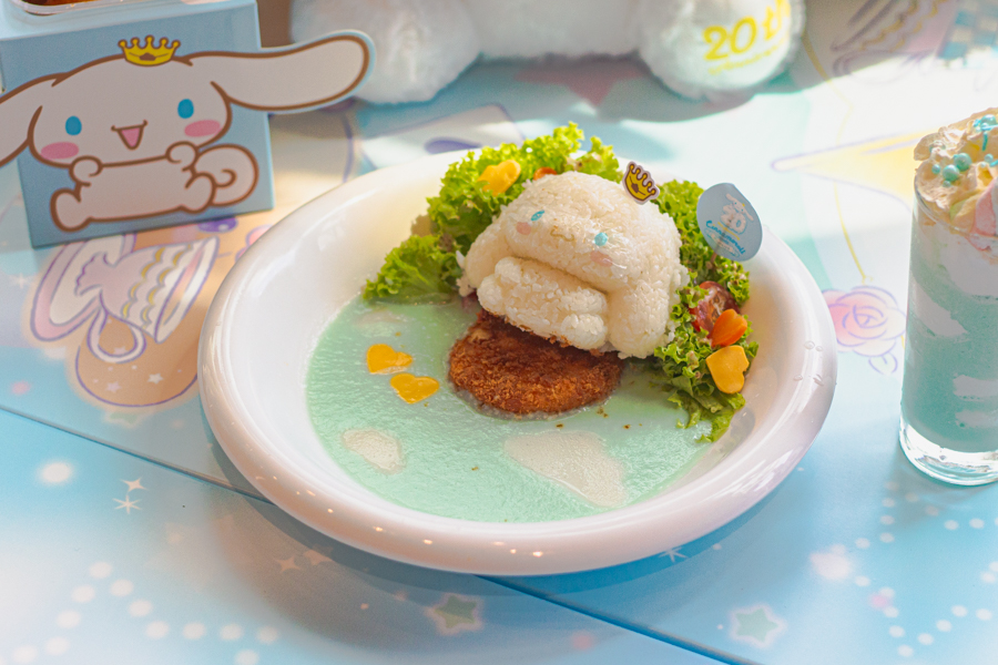 A plate of Japanese Salmon Cream Croquette Rice by Kumoya X Cinnamoroll Pop-up cafe