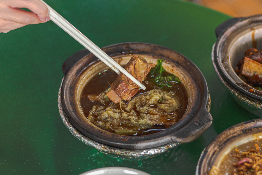 A bowl of soup Klang-style herbal Bak Kut Teh from Feng Xiang BKT with pork ribs 