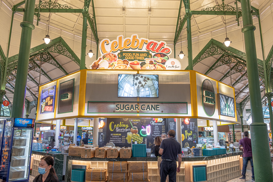 The refurnished interior of Lau Pa Sat hawker center in Raffles Place, Singapore