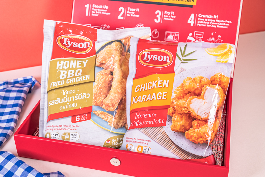 Two packages of ready-made frozen chicken in Honey BBQ and Chicken Karaage flavours by Tyson Chicken