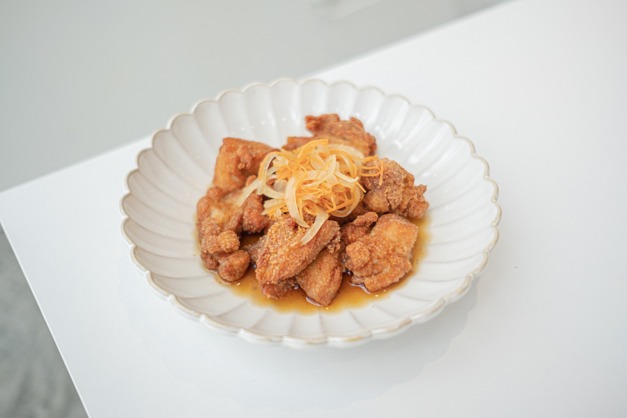 Pieces of Chicken Karaage in a Nanban sauce by Cafe Gui