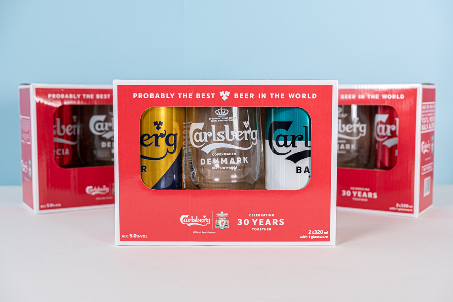 The Carlsberg LFC Collectible Kit with Carlsberg beers and a special beer mug