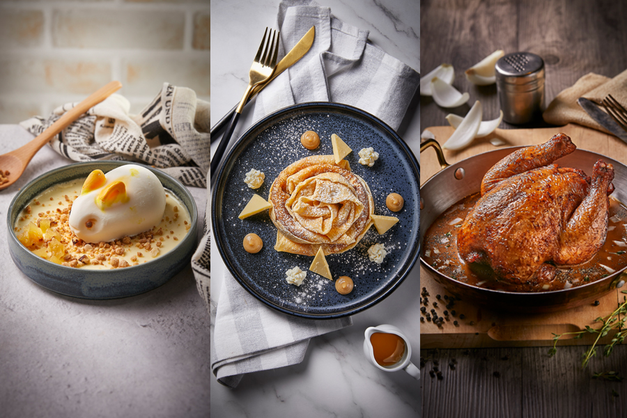 The three new Poulet menu items exclusive to Northpoint City, the Pineapple and Coconut Panna Cotta, Kaya Jam Crepe with Salted Butter & Crème Chantilly and Black Pepper Cream Sauce